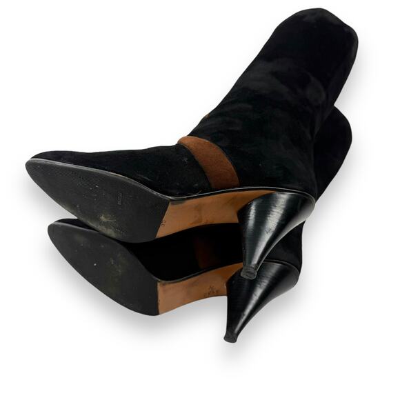 1960's Italian PANCALDI for ERIC COUTURE black and brown suede knee high boots - Picture 9 of 16